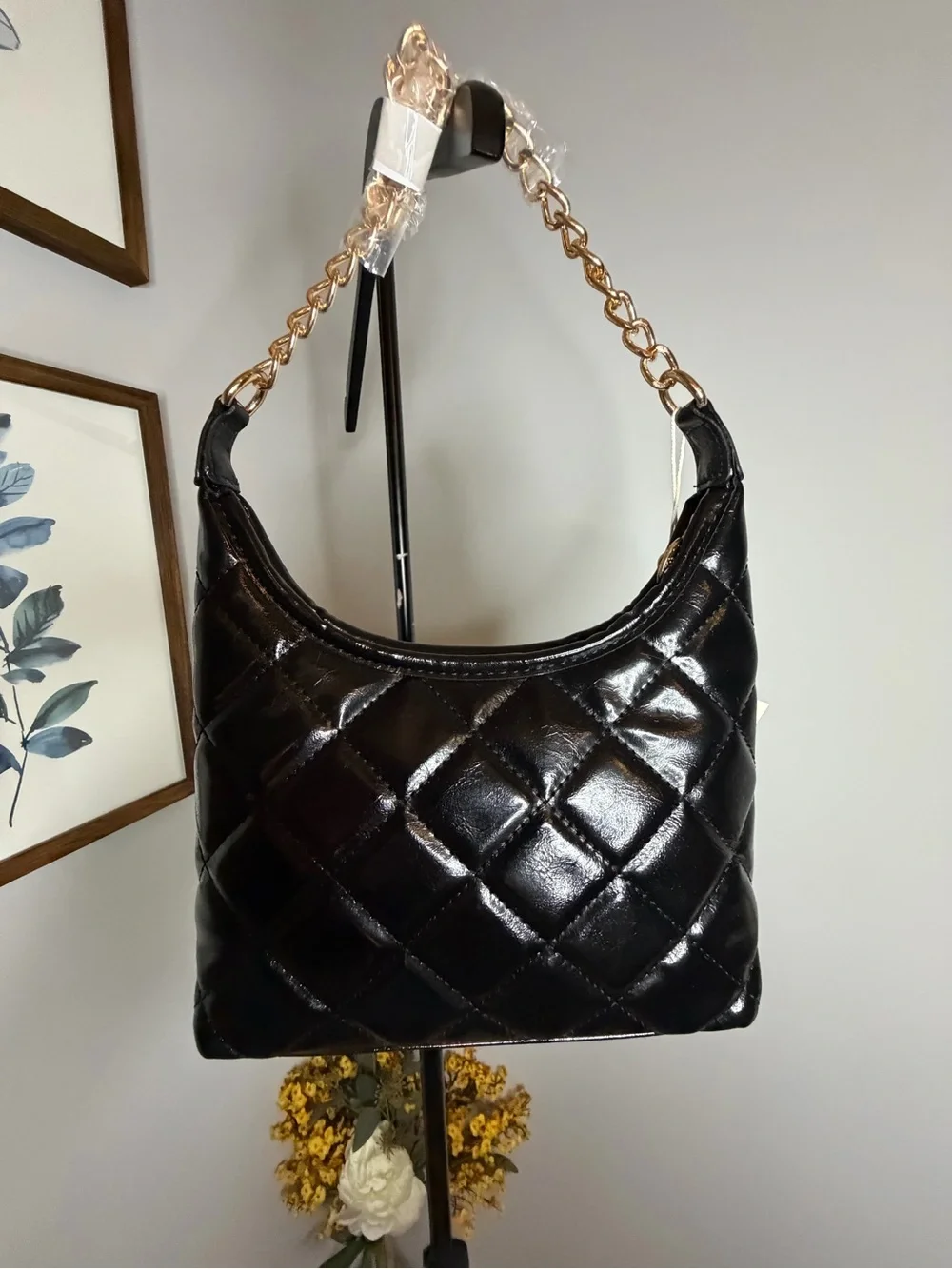 Valentino Orlandi Black Quilted Shoulder Bag with Gold Chain Strap
